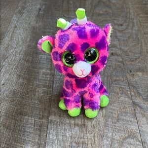 TY Bright Pink & Purple Gilbert the Giraffe Plush with Lime Green Accents